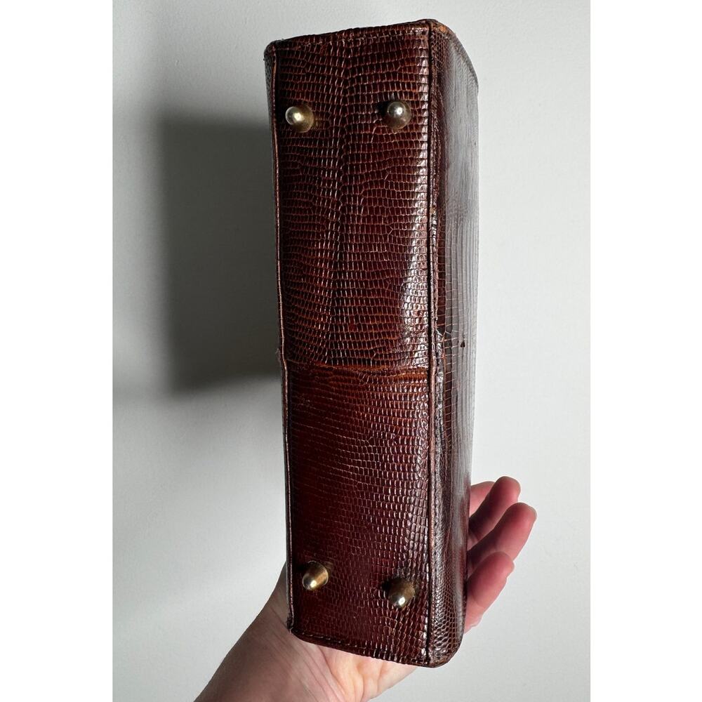 1950s Oxblood Lizard Embossed Top Handle Kiss Lock Purse - Picture 11 of 16